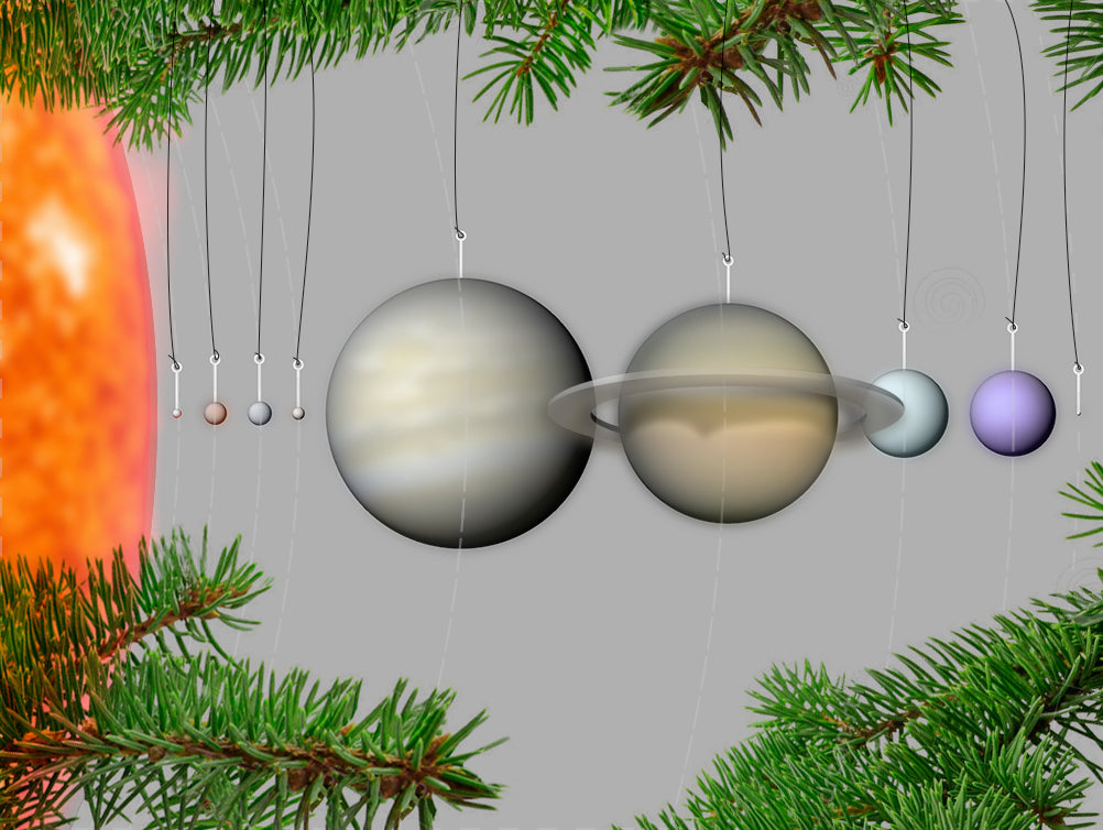 Modele naszego układu planetarnego w skali jako ozdoby choinkowe