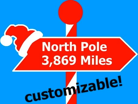 Niestandardowy znak z odległością do bieguna północnego