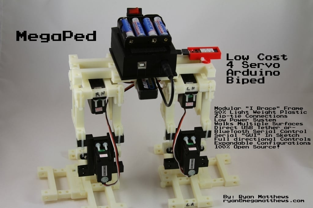 MegaPed Servo I Brace Dwunożny robot sterowany Arduino z 4 serwami